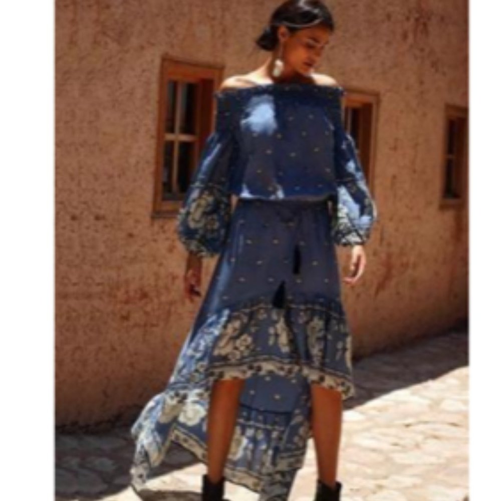 Miss June Camelia Blue Skirt